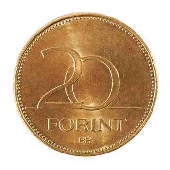20 Hungarian forints coin on white background