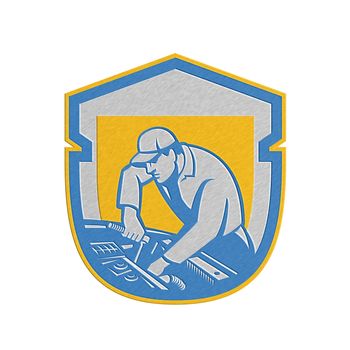 Metallic styled illustration of an auto mechanic repairing automobile car vehicle set inside shield crest done in retro style.