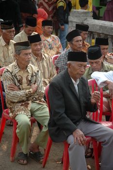 cikijing, west java, indonesia - july 10, 2011: senior guests at west java traditional wedding ceremonial