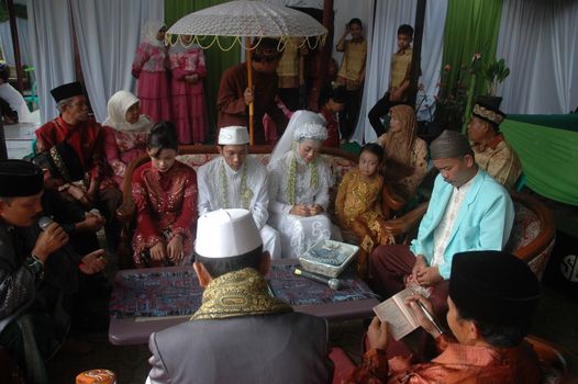 cikijing, west java, indonesia - july 10, 2011: west java traditional wedding ceremonial