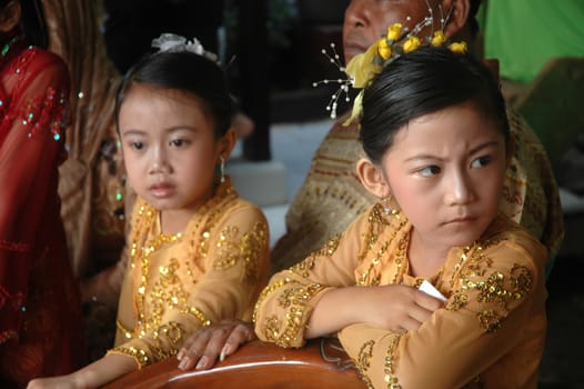 cikijing, west java, indonesia - july 10, 2011: guests at west java traditional wedding ceremonial