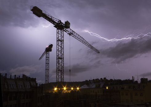 Shot of the storm - lightnings above city