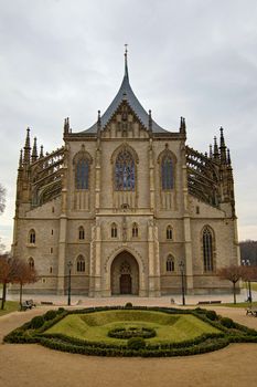 Saint Barbara's Church (often incorrectly Saint Barbara Cathedral) in Kutna Hora (Bohemia) is one of the most famous Gothic churches in central Europe and it is a UNESCO world heritage site. St Barbara is the patron saint of miners (among others), which was highly appropriate for a town whose wealth was based entirely upon its silver mines.Construction began in 1388, but because work on the church was interrupted several times, it was not completed until 1905. The first architect was probably Johann Parler, son of Peter Parler, but studies say that Peter Parler had participated at least as a co-author of the draft design. Work on the building was interrupted for more than 60 years during the Hussite Wars and when work resumed in 1482, Matej Rejsek and Benedikt Rejt, two architects from Prague, assumed responsibility. Kutna Hora, Czech republic.