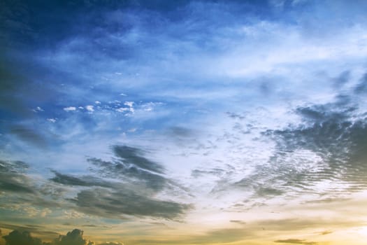 Sunset with sky and clouds for background