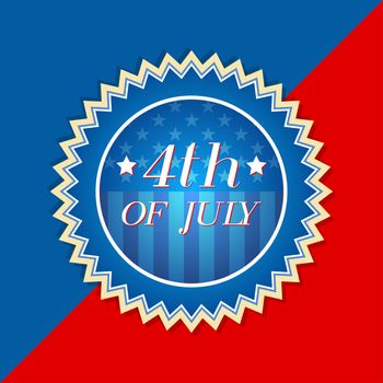 4th of July with american flag - retro style blue red label with text and stars, usa independence concept
