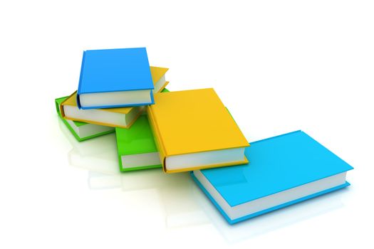 colorful real books on a white background