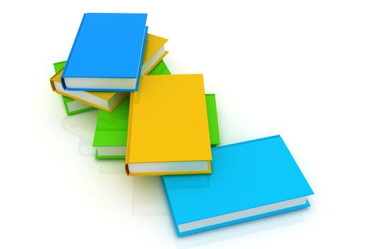 colorful real books on a white background