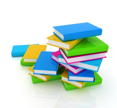 colorful real books on a white background