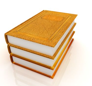 The stack of books on a white background