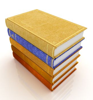 The stack of books on a white background