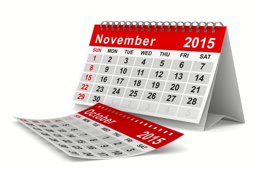 2015 year calendar. November. Isolated 3D image