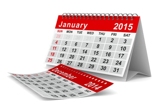 2015 year calendar. January. Isolated 3D image