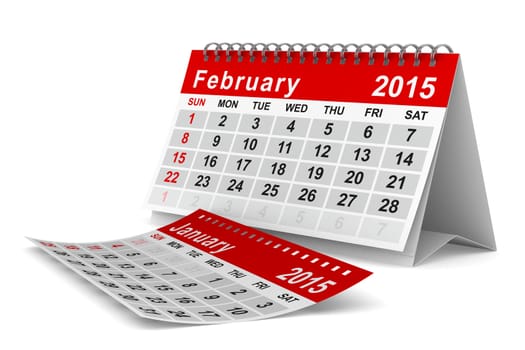 2015 year calendar. February. Isolated 3D image