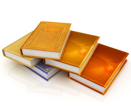 The stack of books on a white background