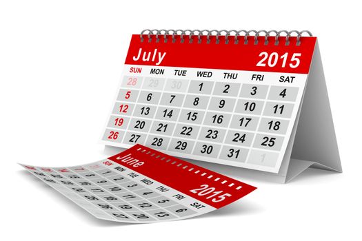 2015 year calendar. July. Isolated 3D image