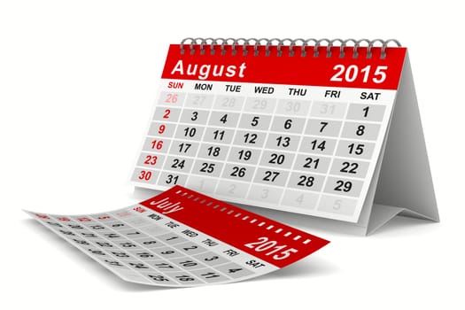 2015 year calendar. August. Isolated 3D image