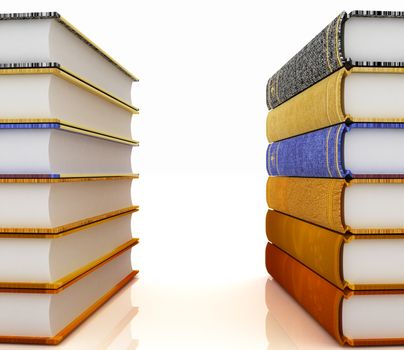 The stack of books on a white background