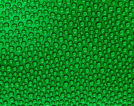 Abstract background with random water drops on a green glass