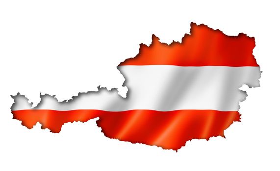 Austria flag map, three dimensional render, isolated on white