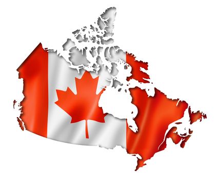 Canada flag map, three dimensional render, isolated on white