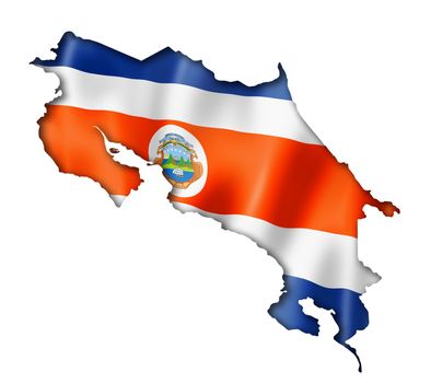 Costa Rica flag map, three dimensional render, isolated on white