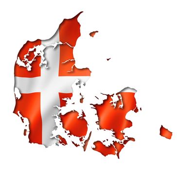 Denmark flag map, three dimensional render, isolated on white