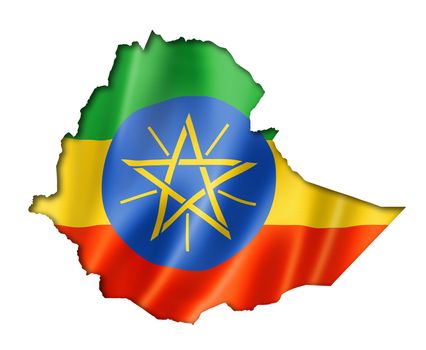 Ethiopia flag map, three dimensional render, isolated on white