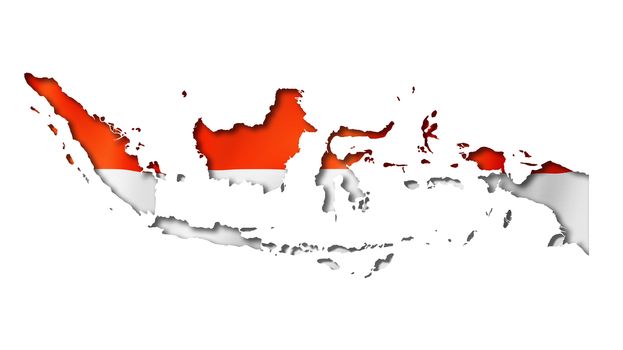 Indonesia flag map, three dimensional render, isolated on white