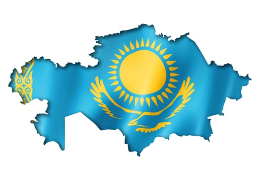 Kazakhstan flag map, three dimensional render, isolated on white