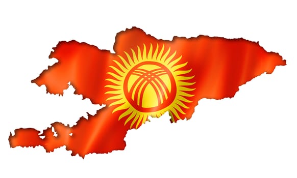 Kyrgyzstan flag map, three dimensional render, isolated on white