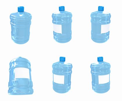 Set of bottle with clean blue water  on a white background