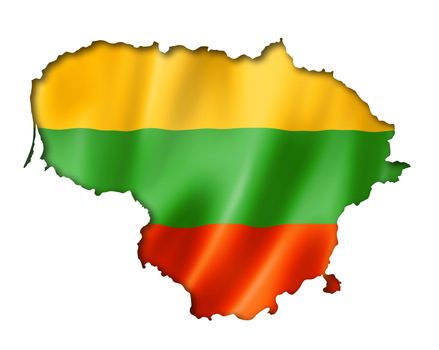 Lithuania flag map, three dimensional render, isolated on white