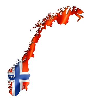 Norway flag map, three dimensional render, isolated on white