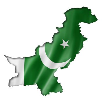 Pakistan flag map, three dimensional render, isolated on white