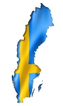 Sweden flag map, three dimensional render, isolated on white