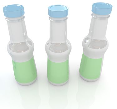 Plastic milk products bottles set on a white background