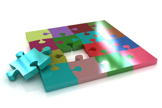 Many-colored puzzle pattern (removable pieces). 