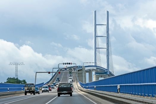 Altefähr / Stralsund, Germany - June 26, 2012: Rügenbrücke, the bridge connects the Island Rügen with the german mainland.