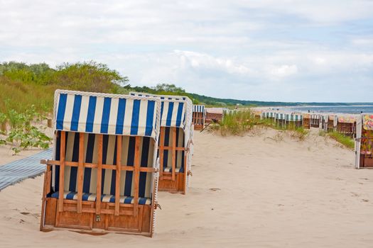 beach chairs at the coastline, baltic sea