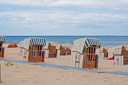 beach chairs at the coastline, baltic sea