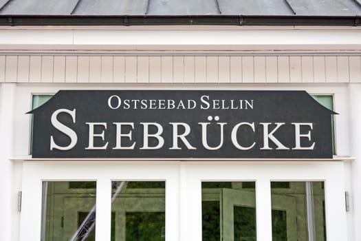Ostseebad Seelin, Seebr�cke sign at the restaurant on the pier