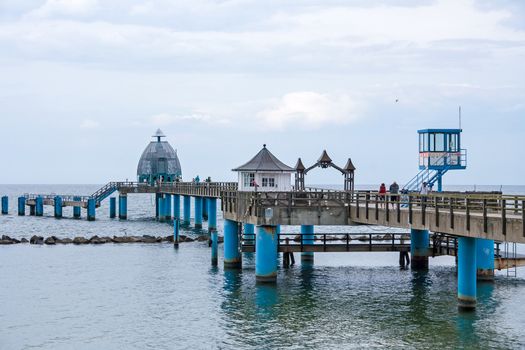 Sellin, Germany - June 23, 2012: Pier with diving gondola. A famous tourist attraction on the island of R�gen.