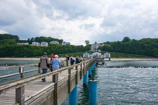 Sellin, Germany - June 23, 2012: Pier with diving gondola. A famous tourist attraction on the island of Rügen.