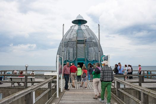 Sellin, Germany - June 23, 2012: Pier with diving gondola. A famous tourist attraction on the island of R�gen.