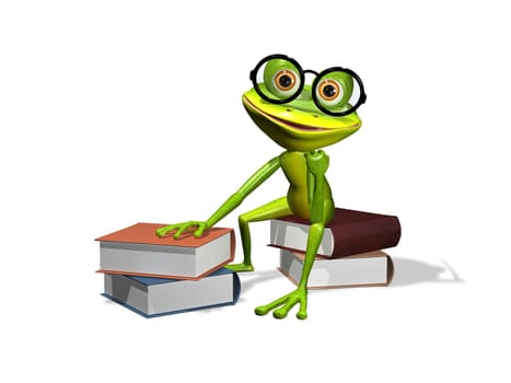 illustration curious frog in glasses with a books