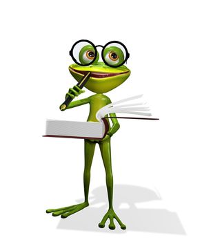 illustration curious frog in glasses with a books