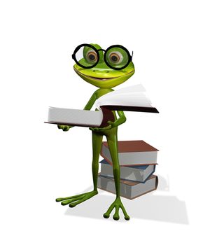 illustration curious frog in glasses with a books