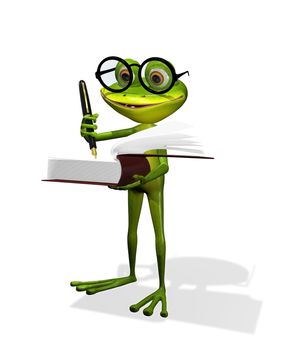 illustration curious frog in glasses with a books