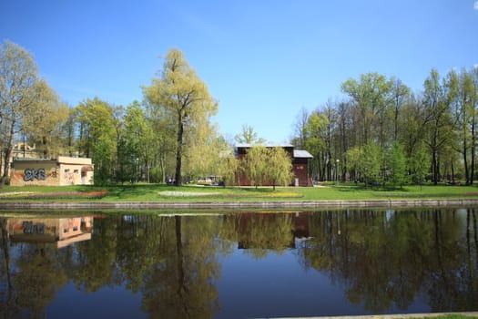 scenic landscape city garden in spring 