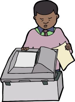 Black businessman making copies with multifunction scanner